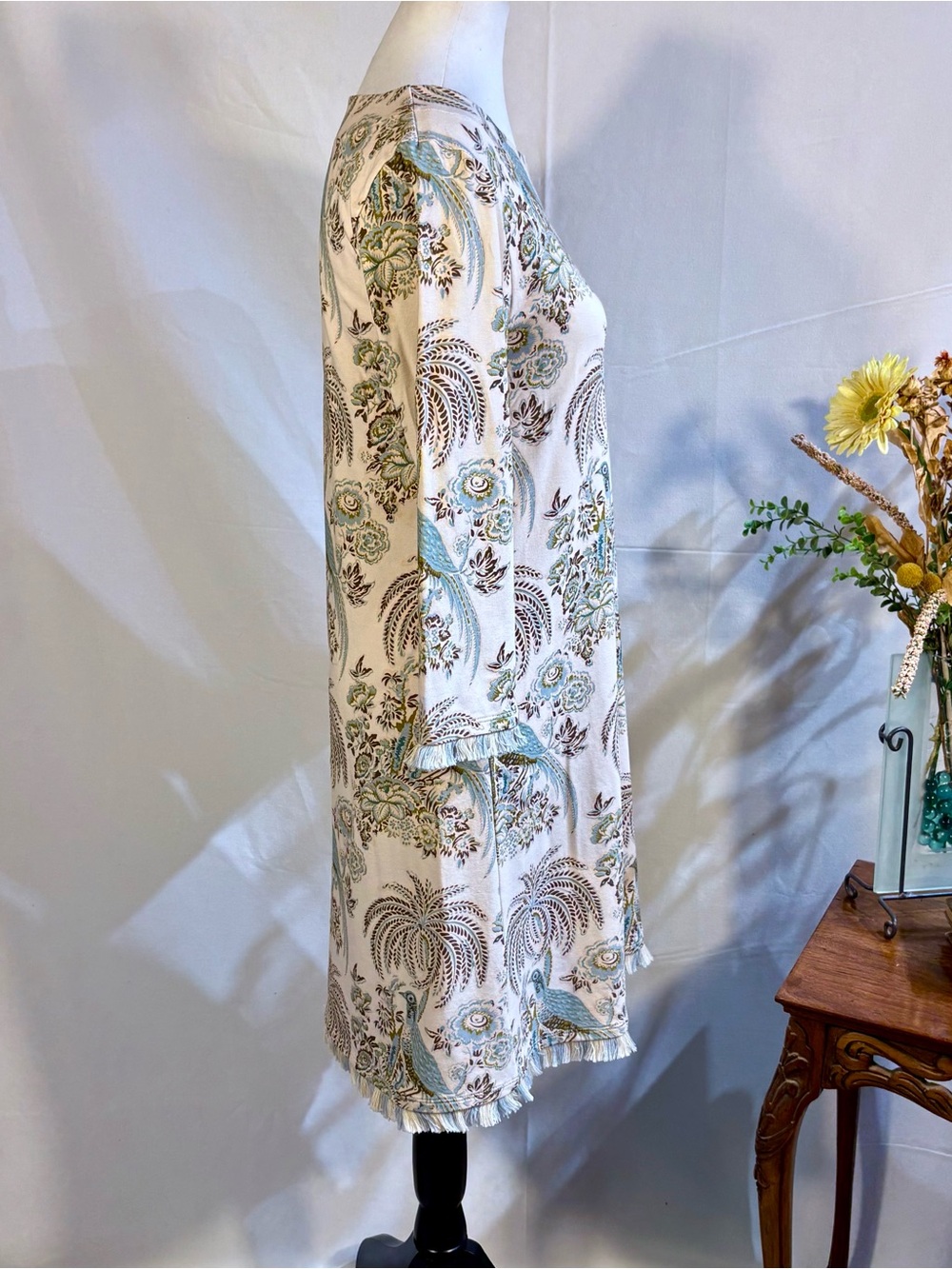 💥Spartina 449 Jane Peacock Palm Island Fringe Dress Peruvian Cotton Sz S🧡 - Picture 6 of 12